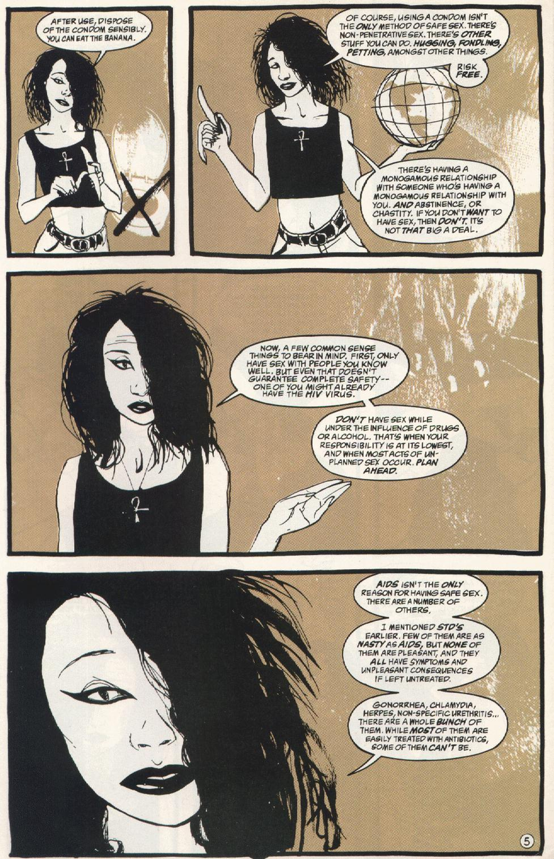 Illustration for article titled Neil Gaiman's 1994 safe sex PSA starring Death from Sandman and John Constantine